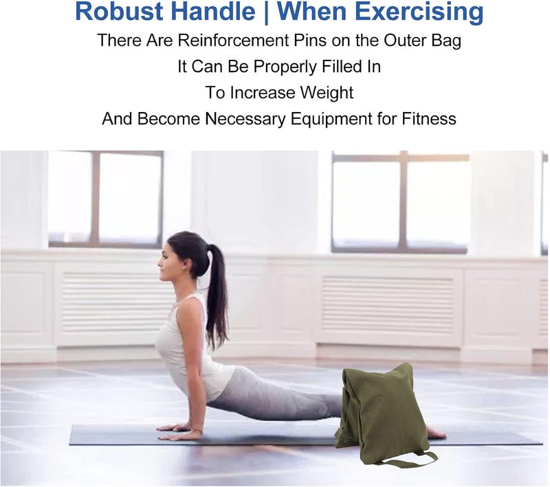 Topyond Sand Bag for Weight Training, Green Yoga Sand Bag with Handle, Yoga Weightlifting, Portable Fillable Yoga Canvas Sandbags for Yoga Weights and Training, Yoga Weight Bag - Image 2